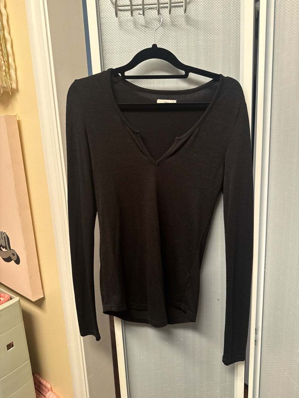 Tna Aritzia Black Notch Neck Long Sleeve Top Size S